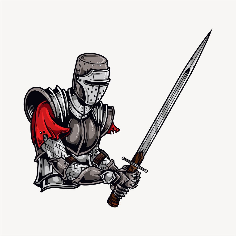 Armor collage element, knight illustration vector. Free public domain CC0 image.