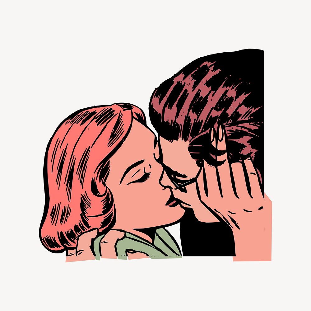 Retro kissing couple  collage element, cute illustration vector. Free public domain CC0 image.
