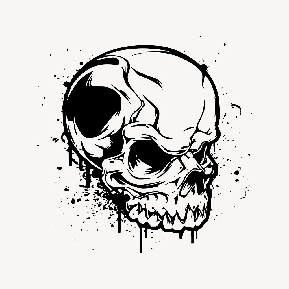 Skull drawing, black and white illustration vector. Free public domain CC0 image.