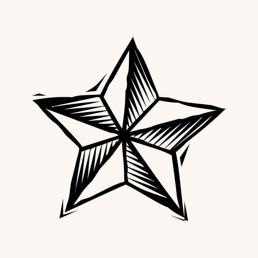 Star drawing, black and white illustration vector. Free public domain CC0 image.