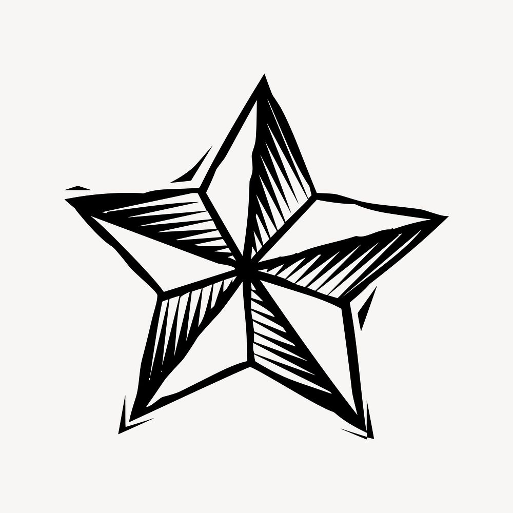 Star illustration, black and white drawing. Free public domain CC0 image.