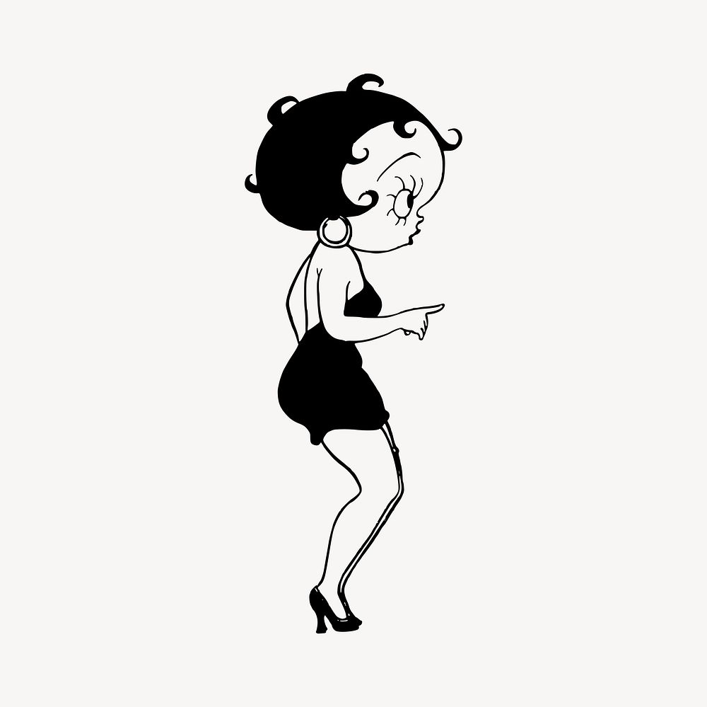 Betty boop drawing, black and white illustration vector. Free public domain CC0 image.