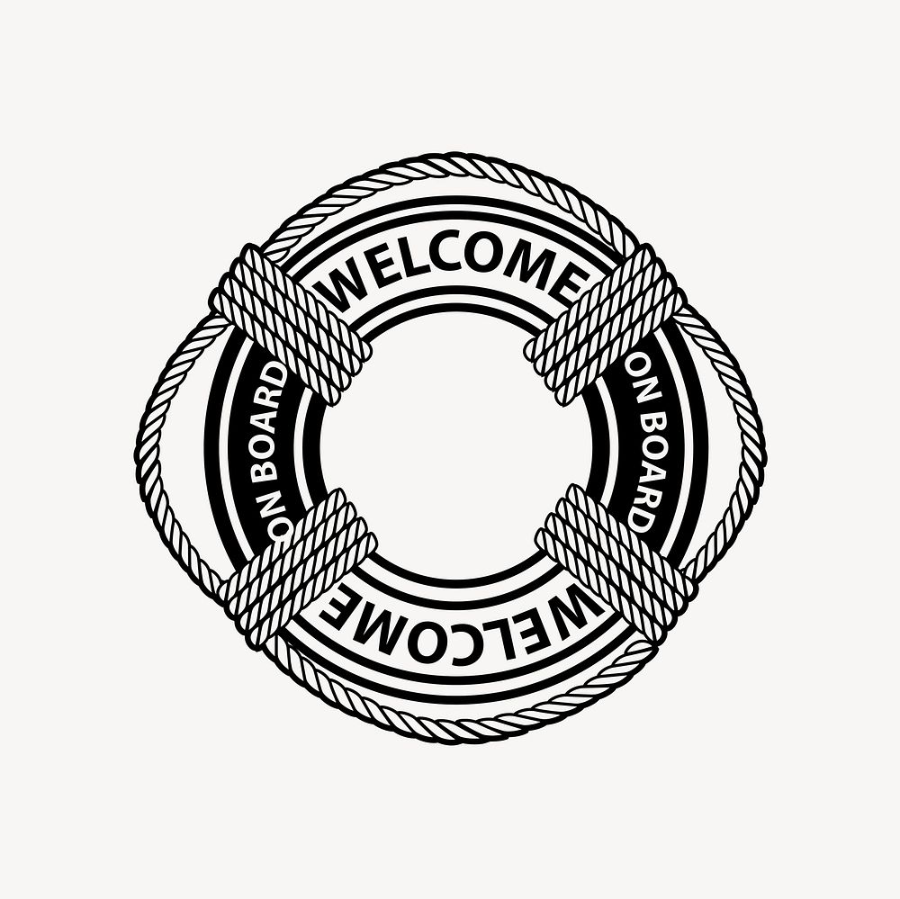 Welcome lifebelt drawing, black and white illustration vector. Free public domain CC0 image.