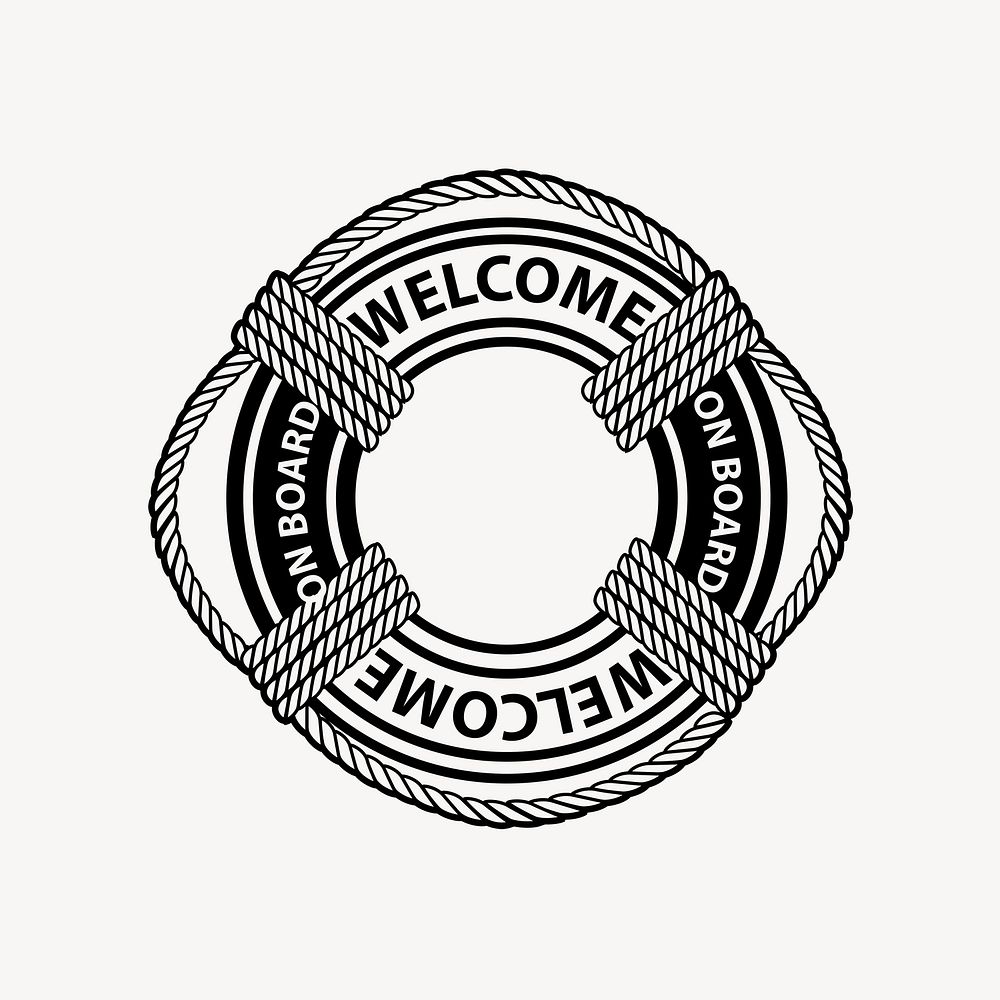 Welcome lifebelt drawing, black and white illustration psd. Free public domain CC0 image.