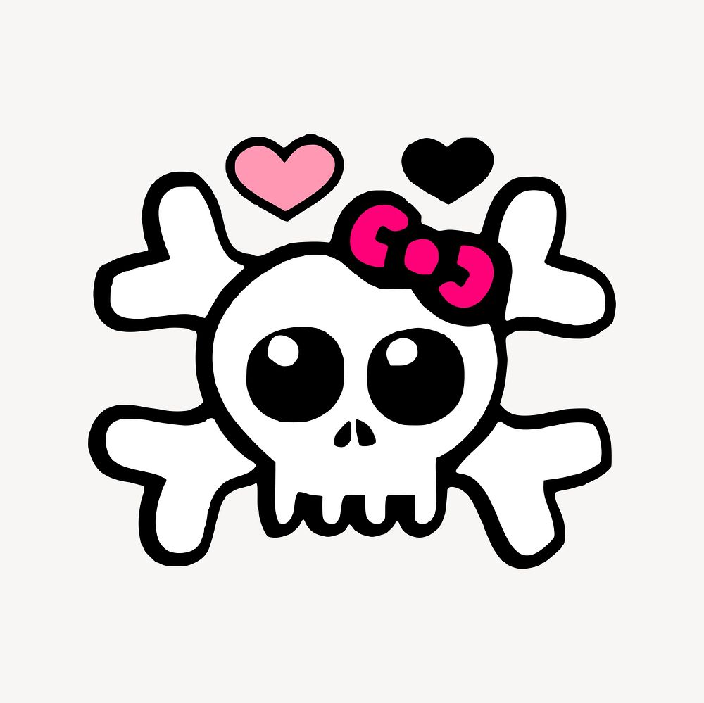 Cute skull collage element, cute illustration vector. Free public domain CC0 image.