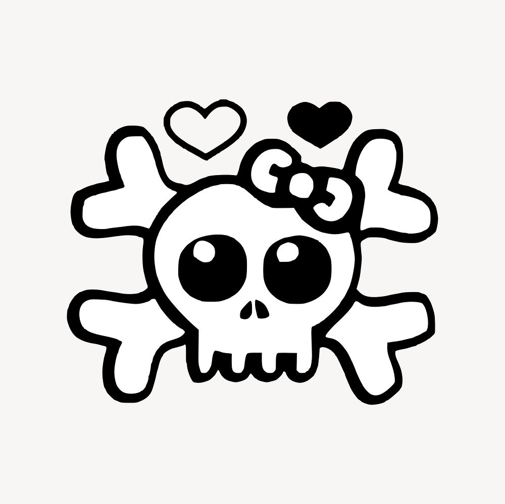 Cute skull collage element, cute illustration vector. Free public domain CC0 image.