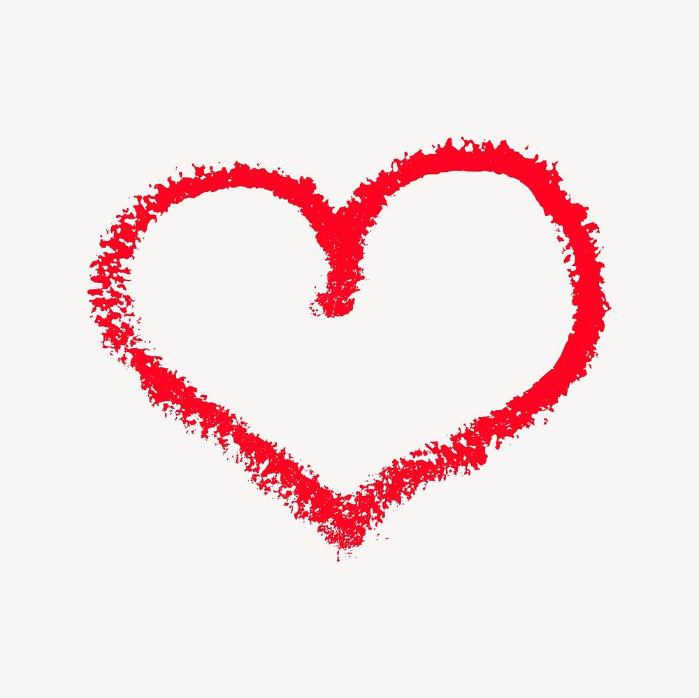 Red crayon heart collage element, cute illustration vector. Free public domain CC0 image.