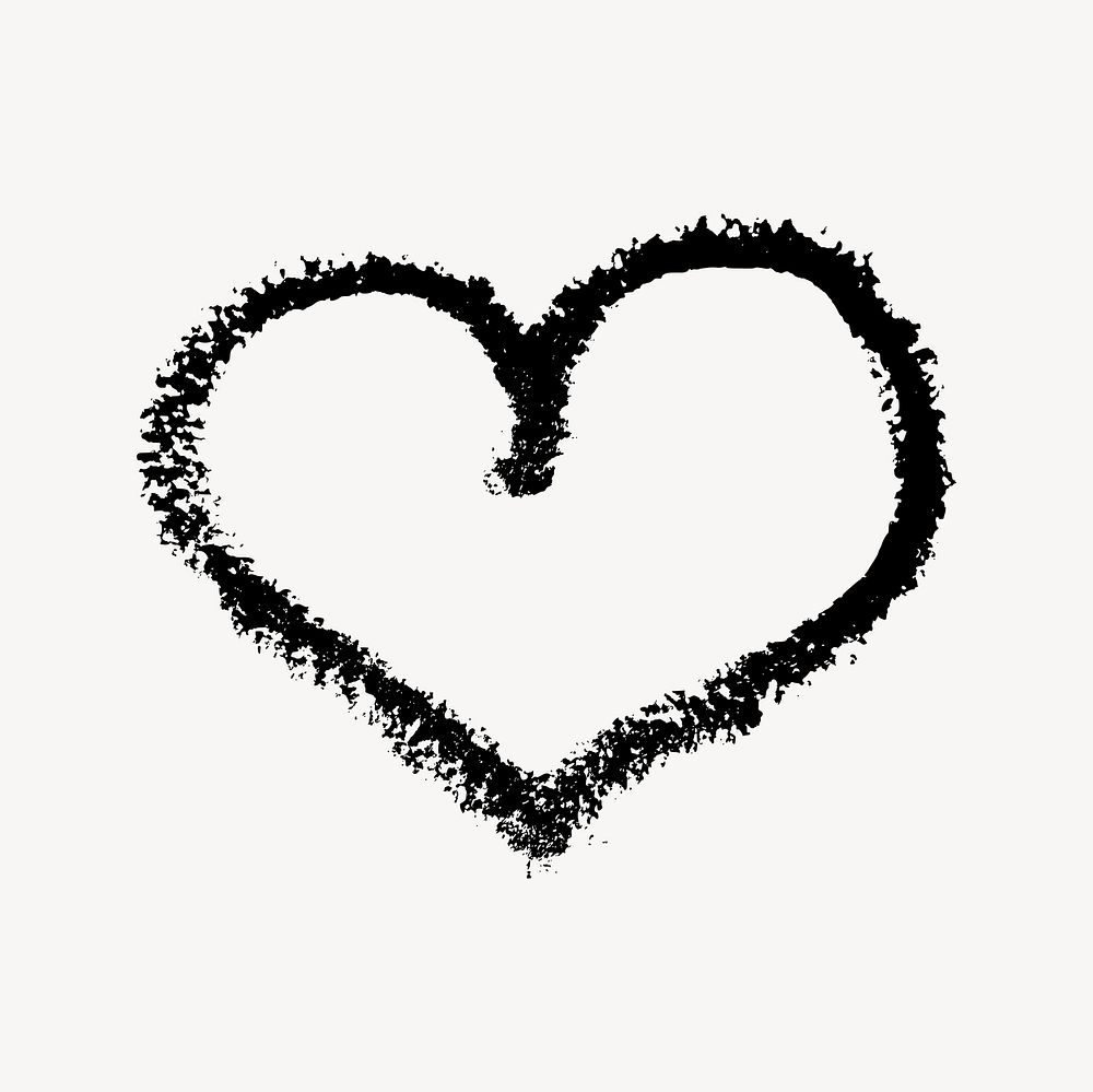 Black crayon heart drawing, black and white illustration vector. 