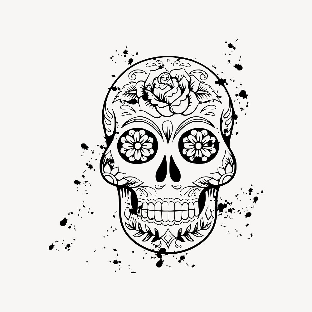 Calavera skull drawing, Day of the Dead illustration. Free public domain CC0 image.