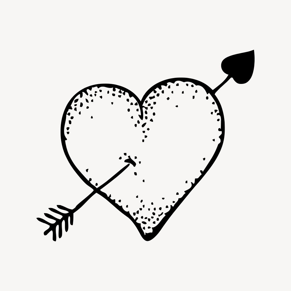 Valentine's heart drawing, black and white illustration vector. Free public domain CC0 image.