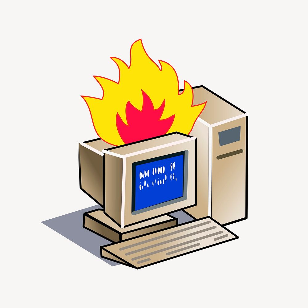 Computer fire clipart, cute illustration psd. Free public domain CC0 image.
