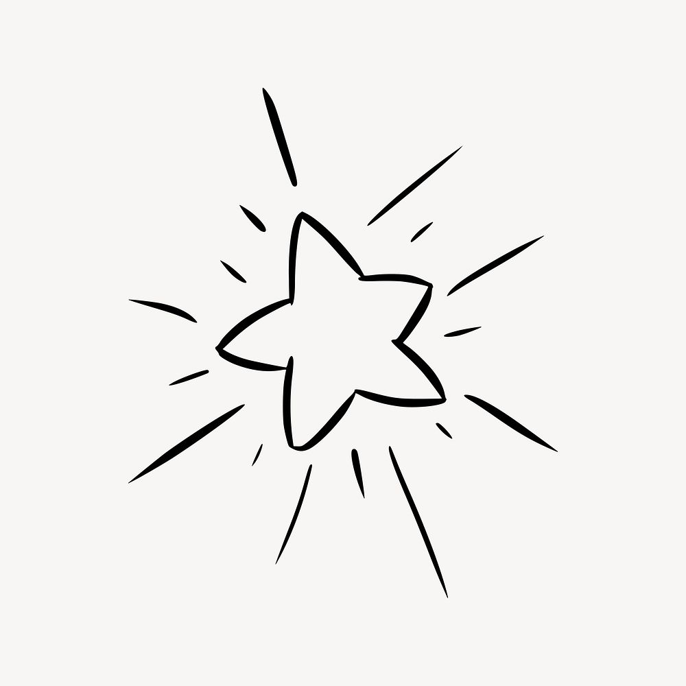 Shining star drawing, black and white illustration vector. Free public domain CC0 image.