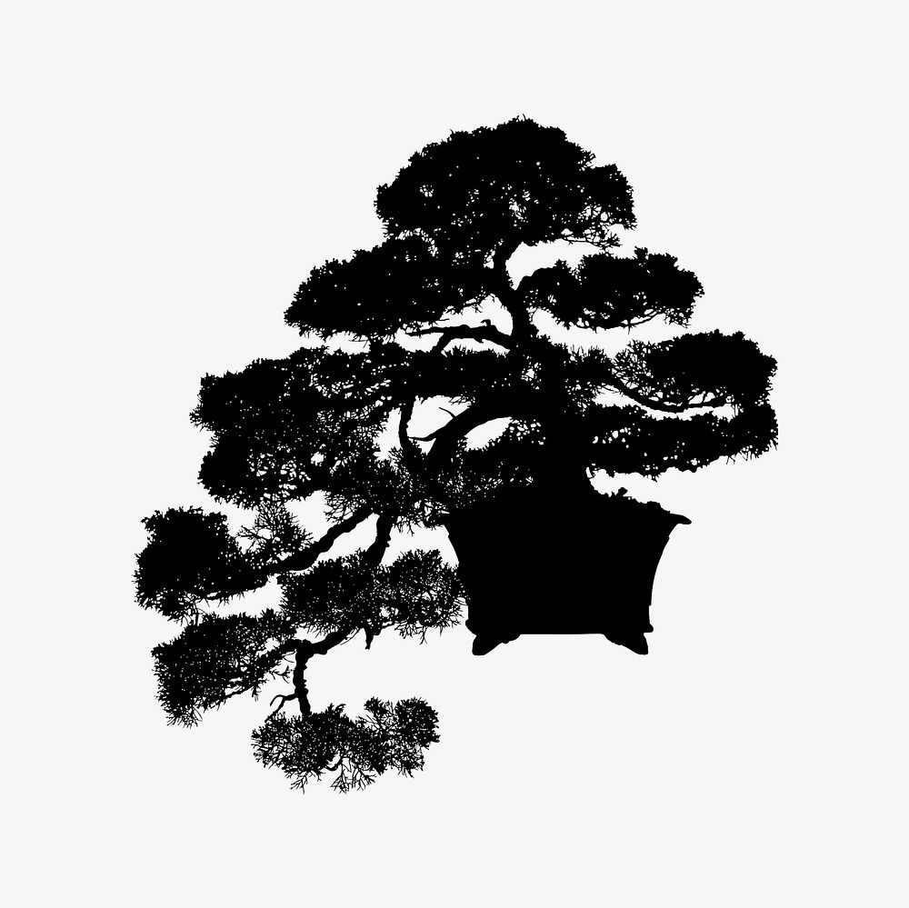Bonsai tree silhouette clipart, plant illustration vector. Free public domain CC0 image.