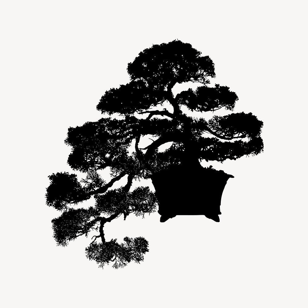Bonsai tree silhouette clipart, plant illustration vector. 