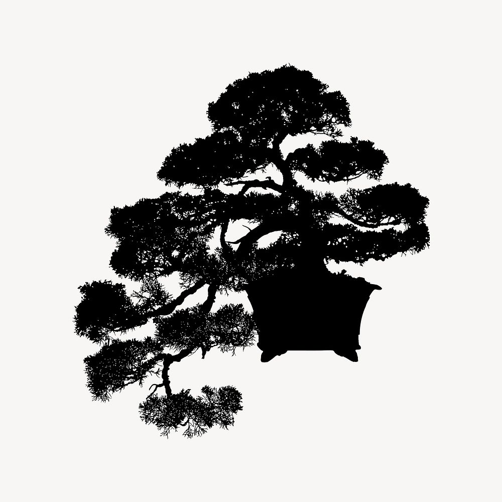 Bonsai tree silhouette illustration. Free public domain CC0 image.