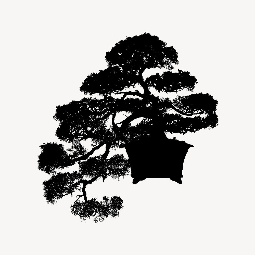 Bonsai tree silhouette illustration psd. Free public domain CC0 image.