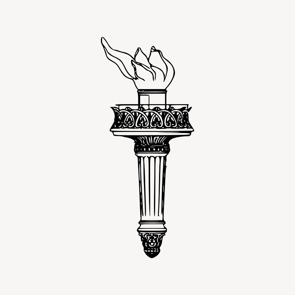 Torch illustration, black and white drawing. Free public domain CC0 image.
