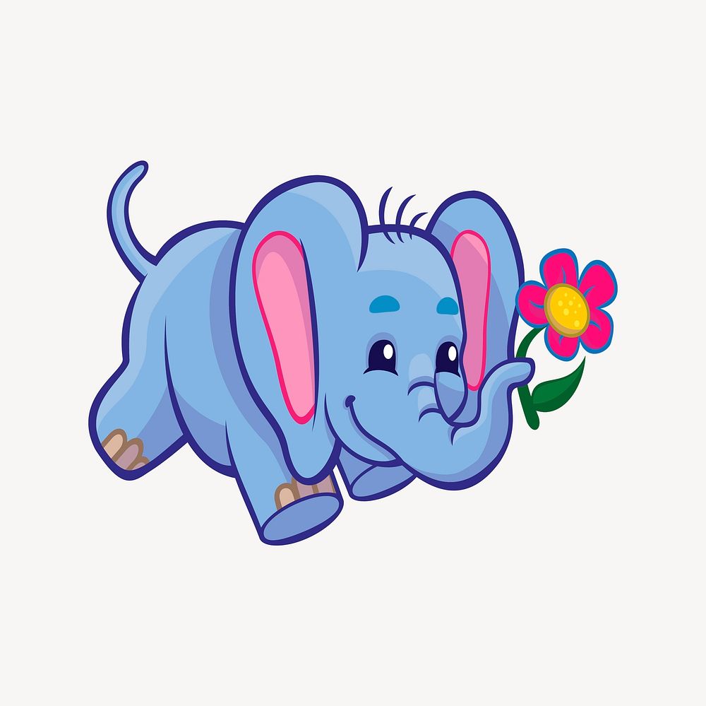 Cute elephant collage element, cute illustration vector. Free public domain CC0 image.
