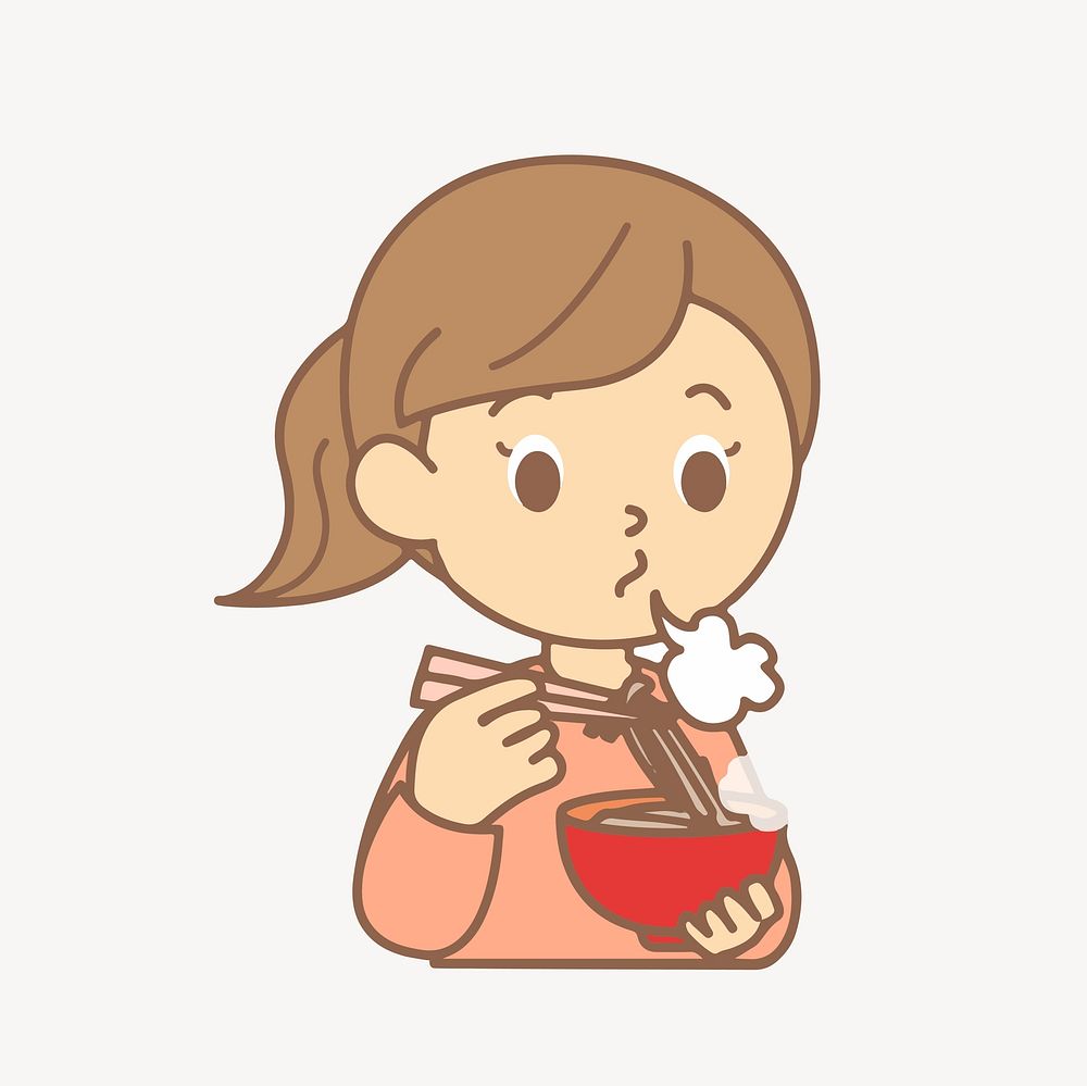 Cartoon girl eating  collage element, cute illustration vector. Free public domain CC0 image.