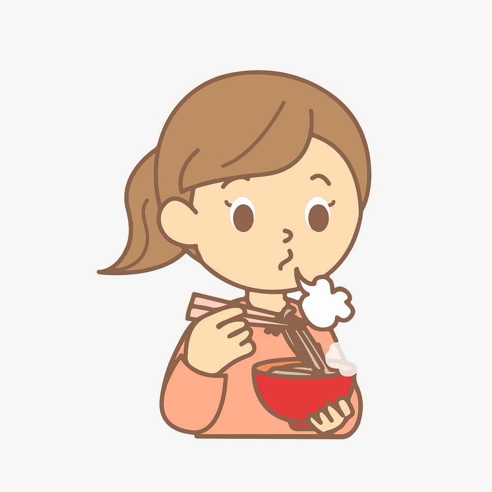 Cartoon girl eating  clipart, cute illustration psd. Free public domain CC0 image.