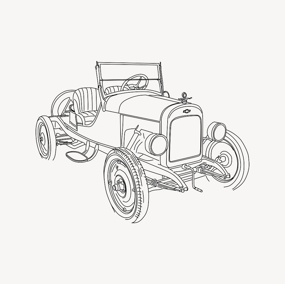 Vintage car drawing, black and white illustration vector. Free public domain CC0 image.