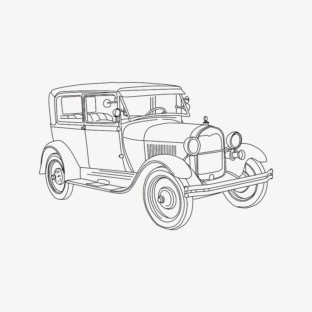 Vintage car drawing, black and white illustration vector. Free public domain CC0 image.