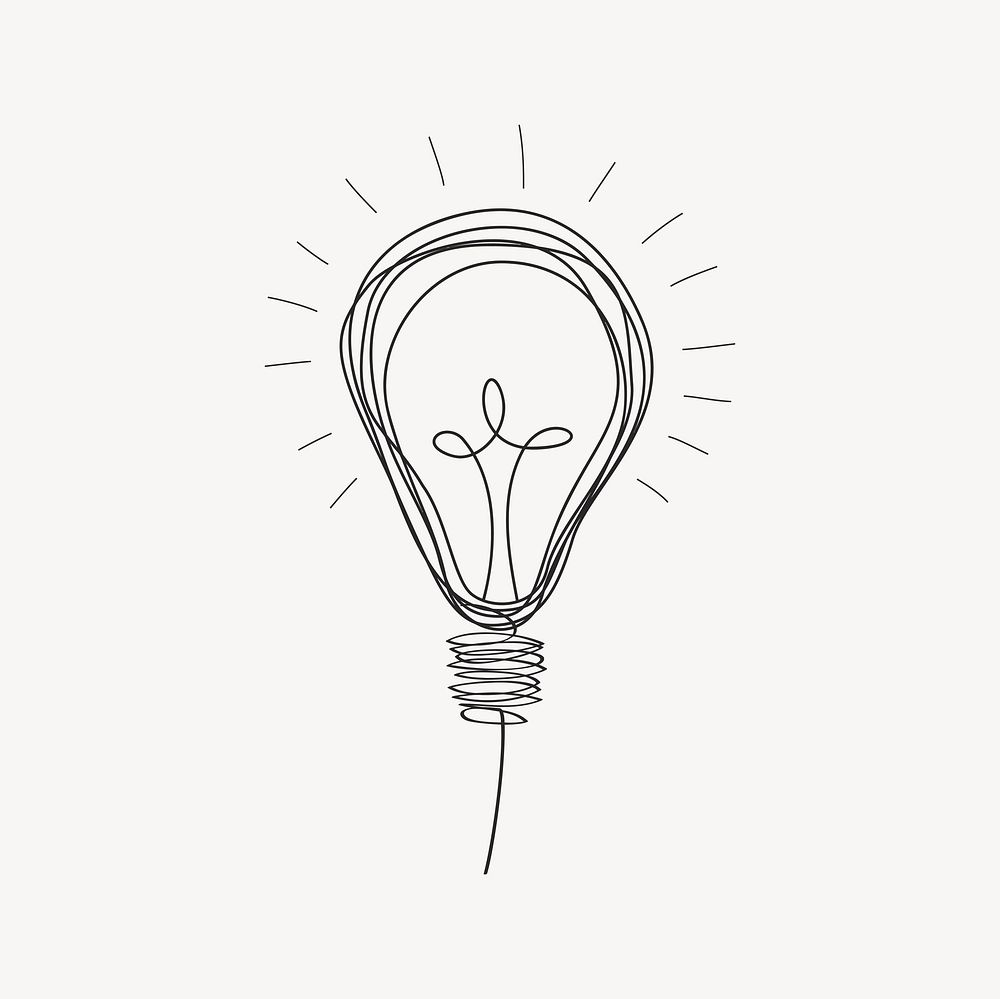 Light bulb drawing, black and white illustration vector. Free public domain CC0 image.