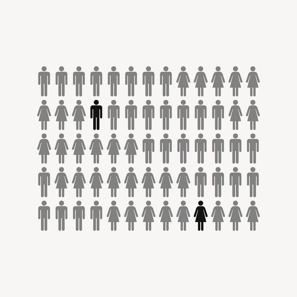 People infographic drawing, black and white illustration vector. Free public domain CC0 image.