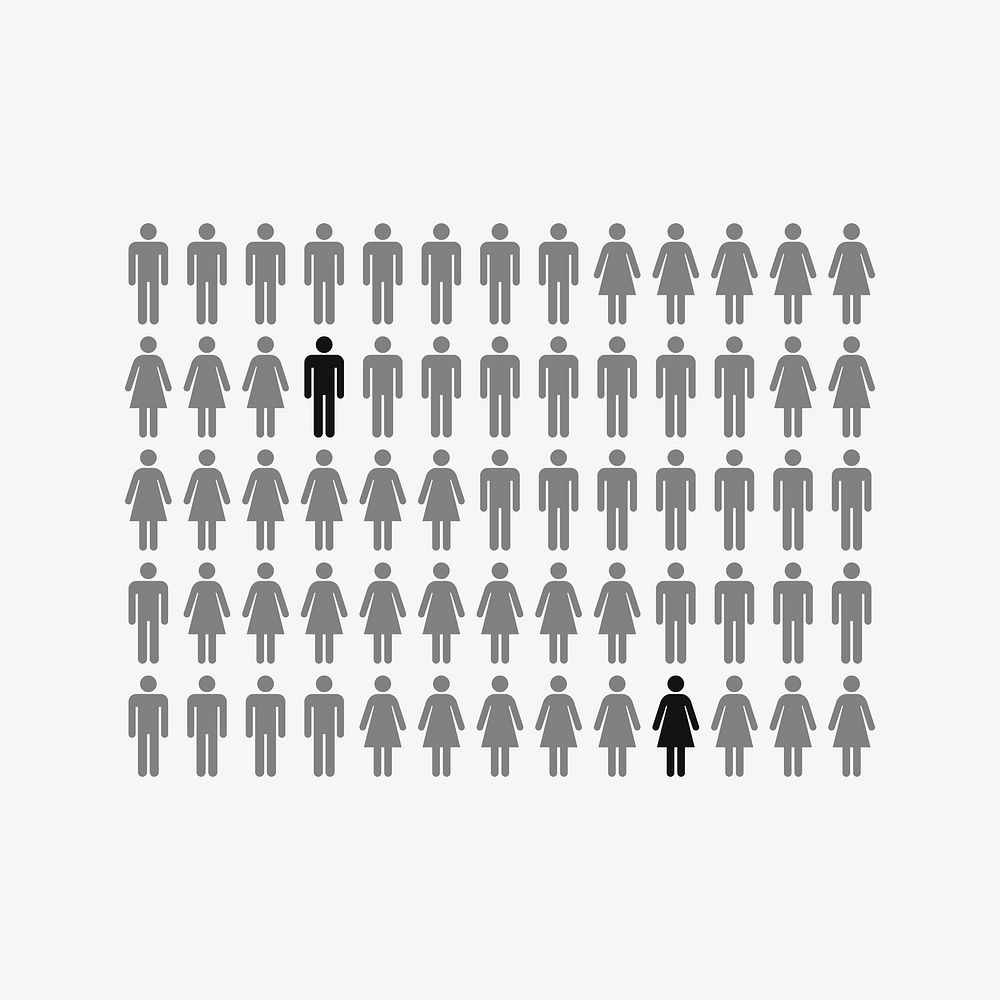 People infographic drawing, black and white illustration psd. Free public domain CC0 image.