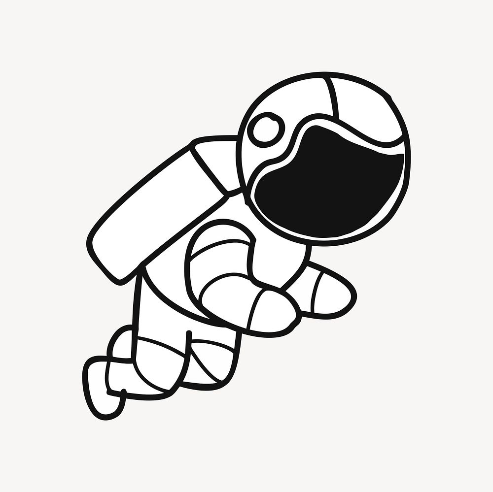 Cute astronaut drawing, black and white illustration vector. Free public domain CC0 image.