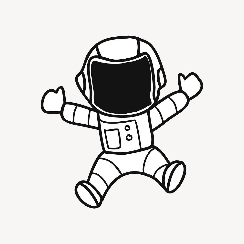 Cute astronaut drawing, black and white illustration vector. Free public domain CC0 image.