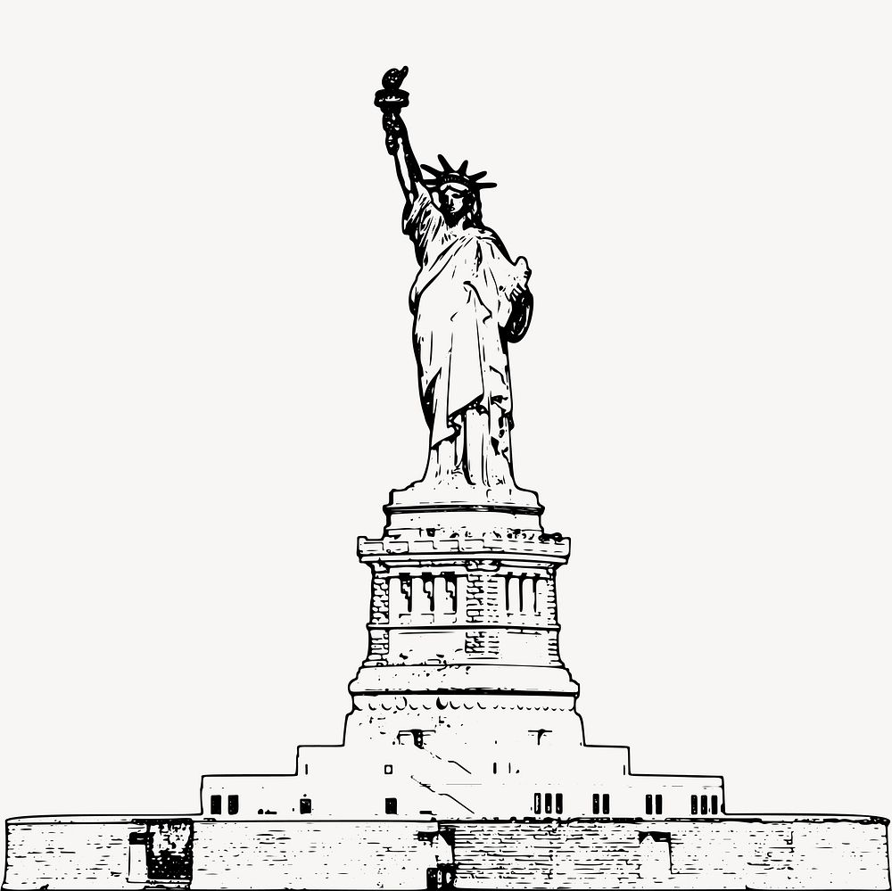 Statue of liberty drawing, black and white illustration vector. Free public domain CC0 image.