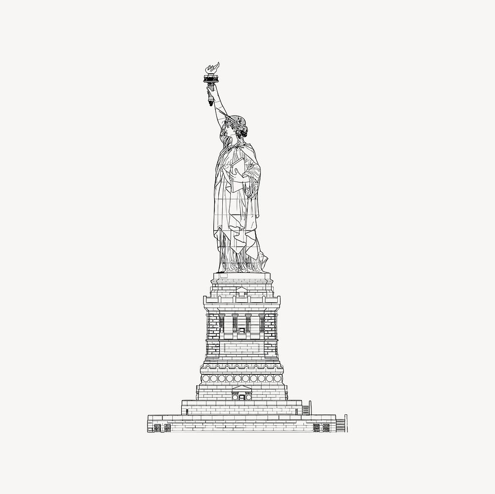 Statue of liberty drawing, black and white illustration vector. Free public domain CC0 image.