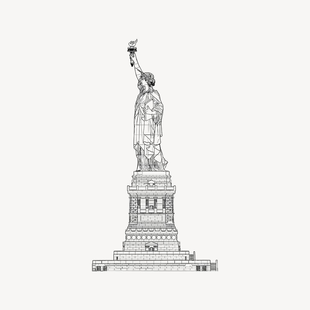Statue of liberty illustration, black and white drawing. Free public domain CC0 image.