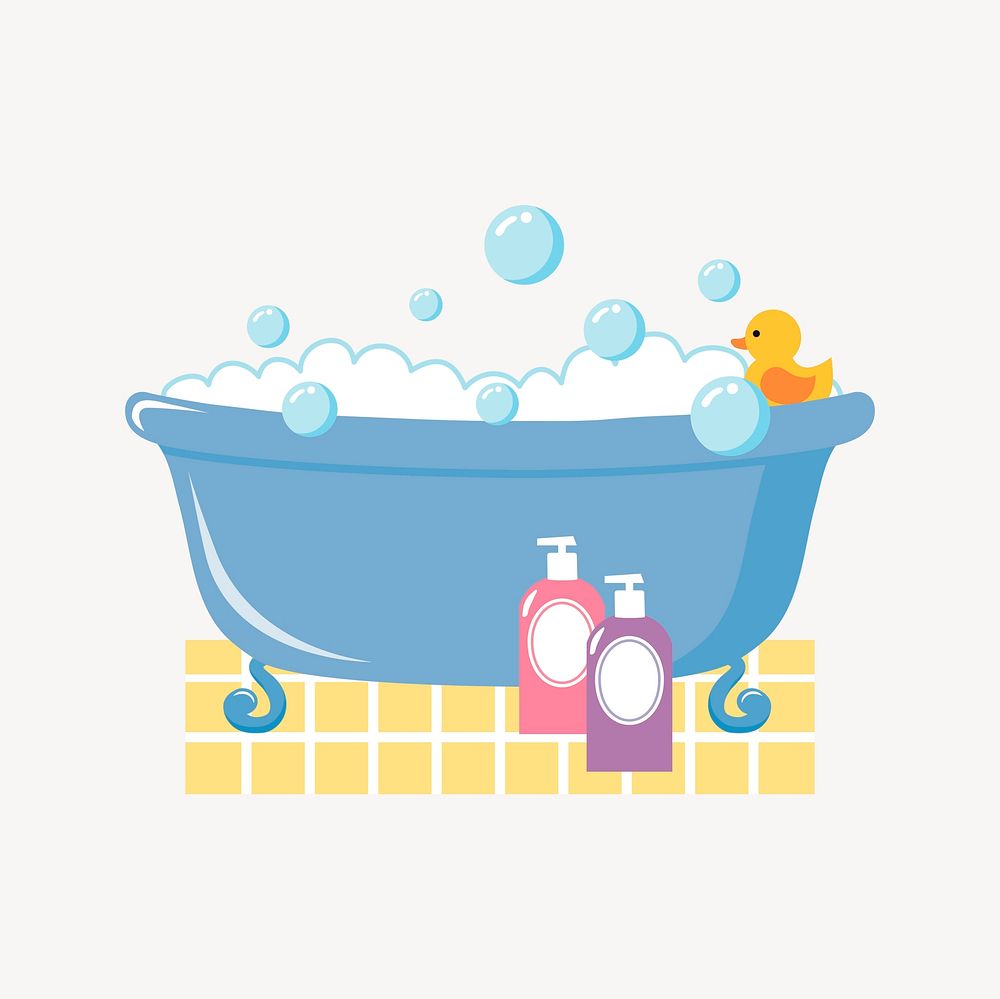 Bathtub collage element, cute illustration vector. Free public domain CC0 image.