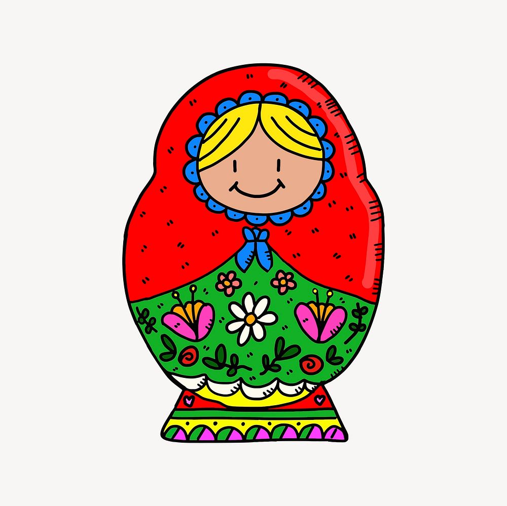 Russian doll collage element, cute illustration vector. Free public domain CC0 image.