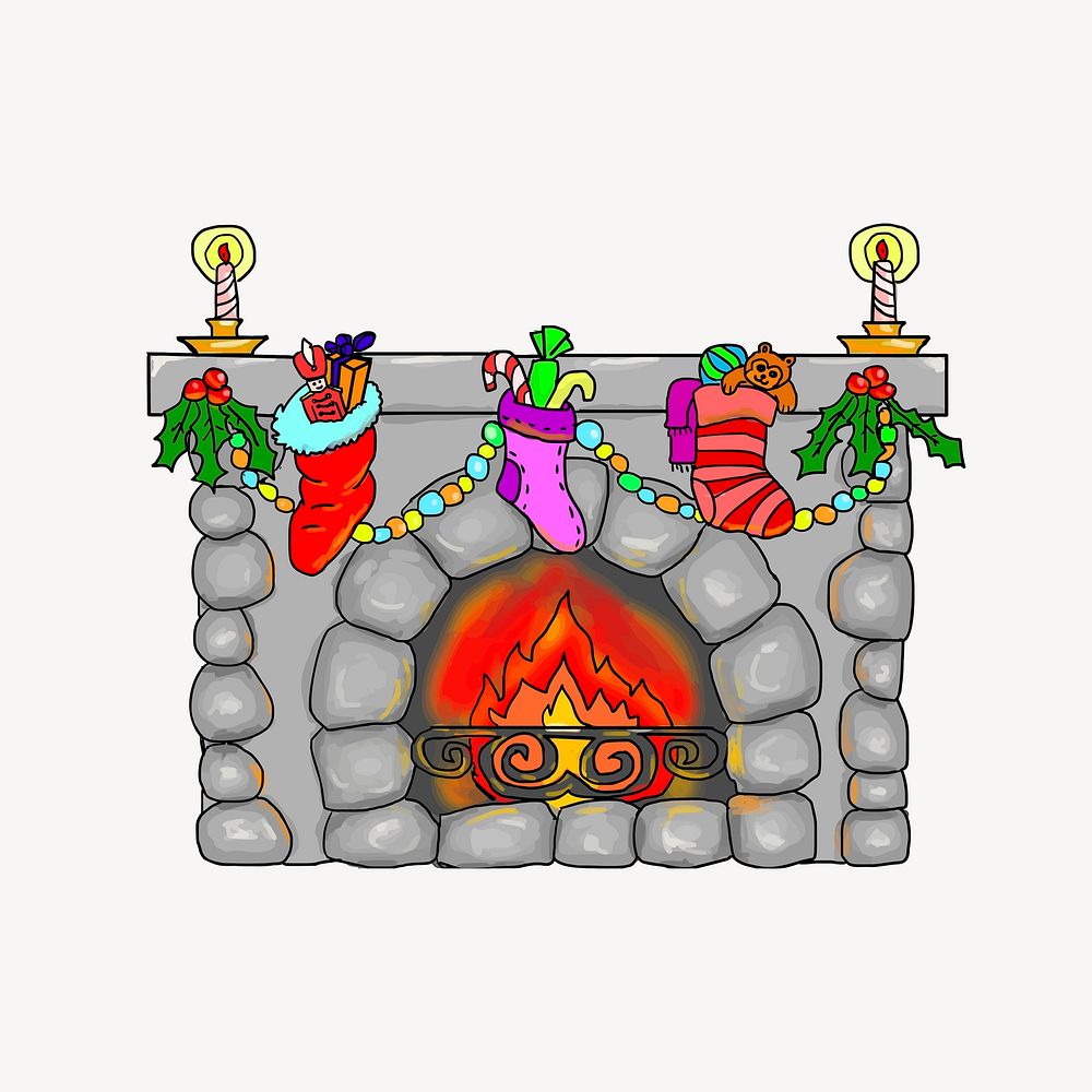 Christmas fireplace clipart, cute illustration psd. Free public domain CC0 image.