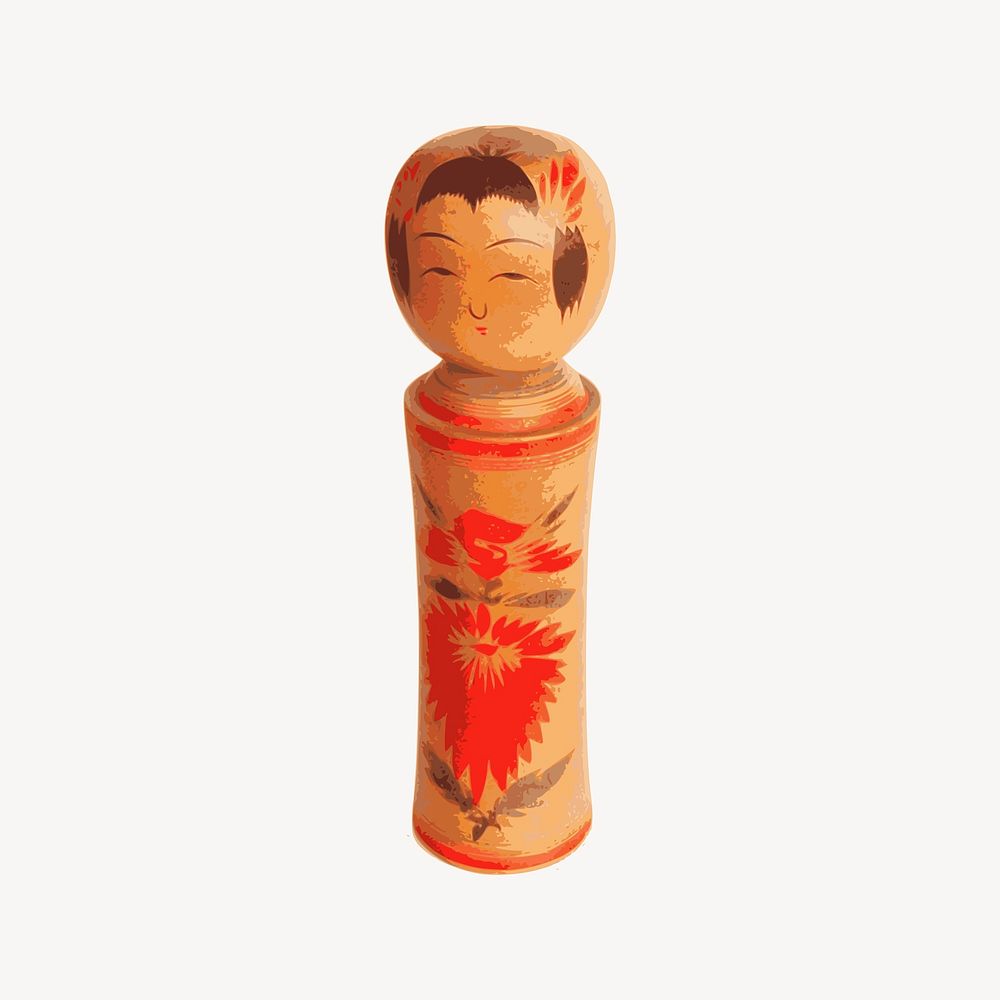 Kokeshi doll collage element, cute illustration vector. Free public domain CC0 image.