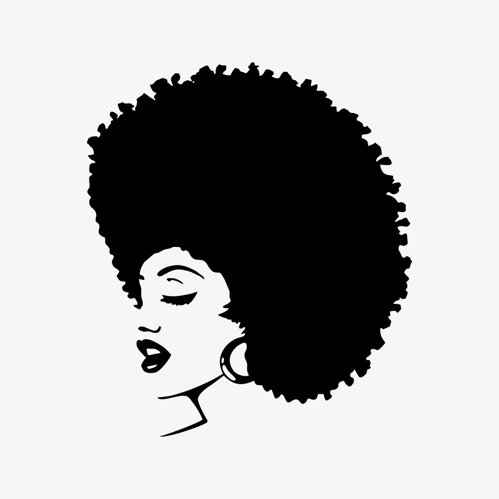 Afro woman drawing, black and white illustration vector. Free public domain CC0 image.