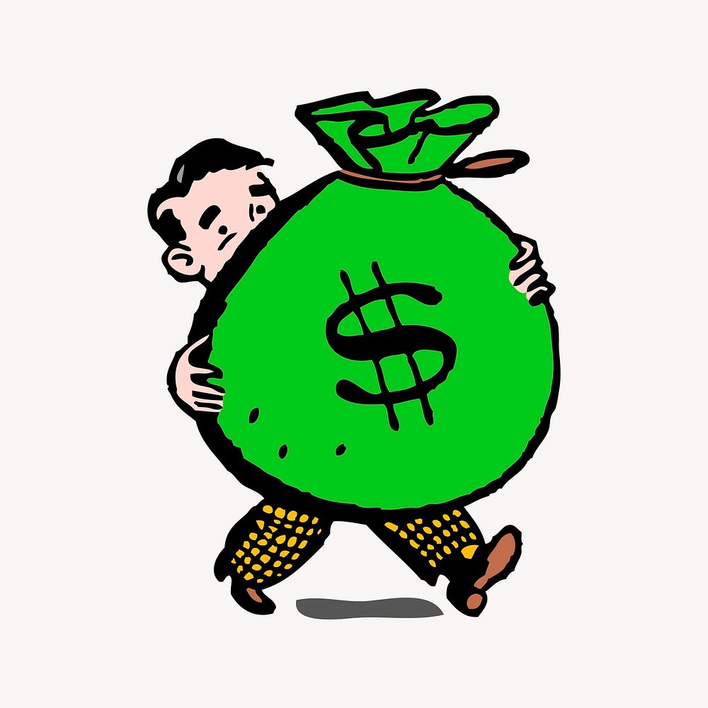 Money bag collage element, cute illustration vector. Free public domain CC0 image.