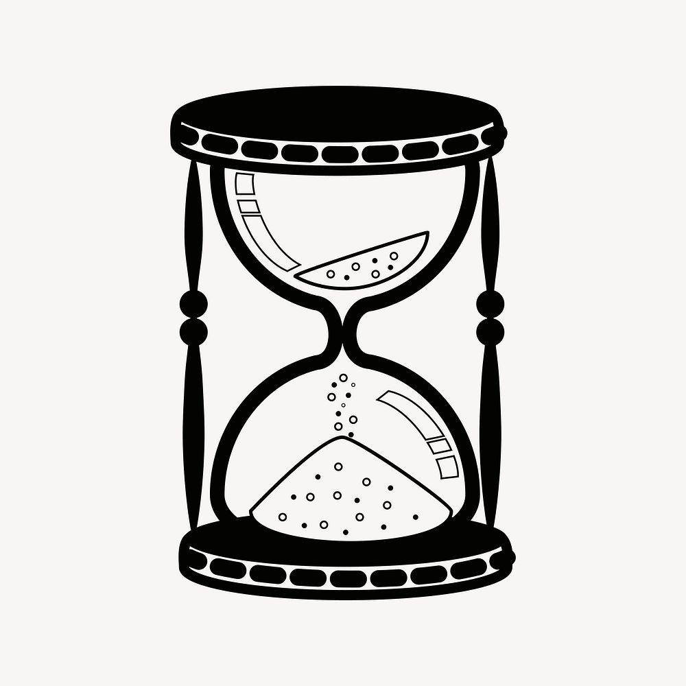 Hourglass drawing, black and white illustration vector. Free public domain CC0 image.