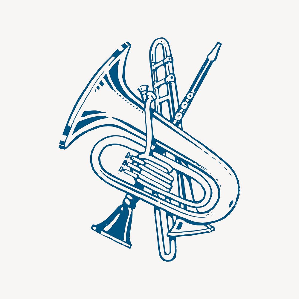 Brass instruments collage element, cute illustration vector. Free public domain CC0 image.