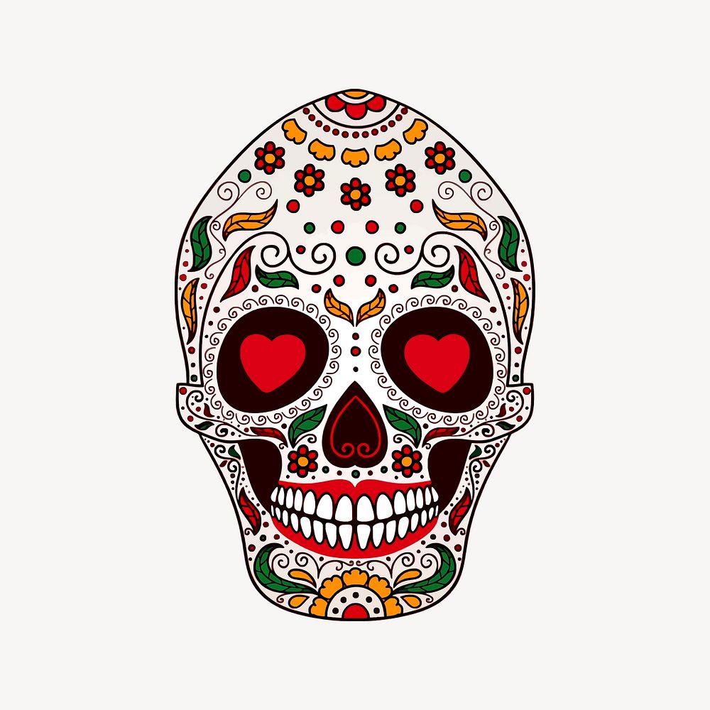 Calavera skull, Day of the Dead collage element, cute illustration vector. Free public domain CC0 image.