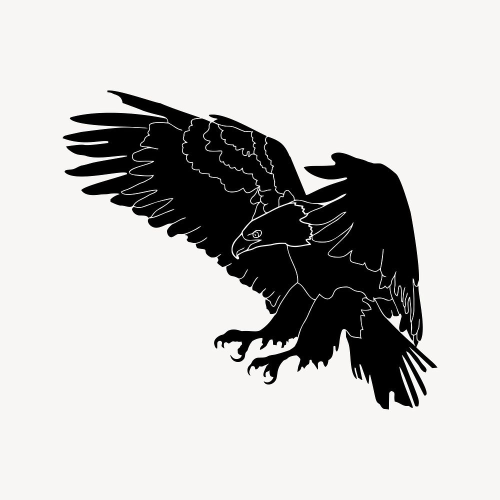 Silhouette eagle clipart, bird illustration vector. Free public domain CC0 image.