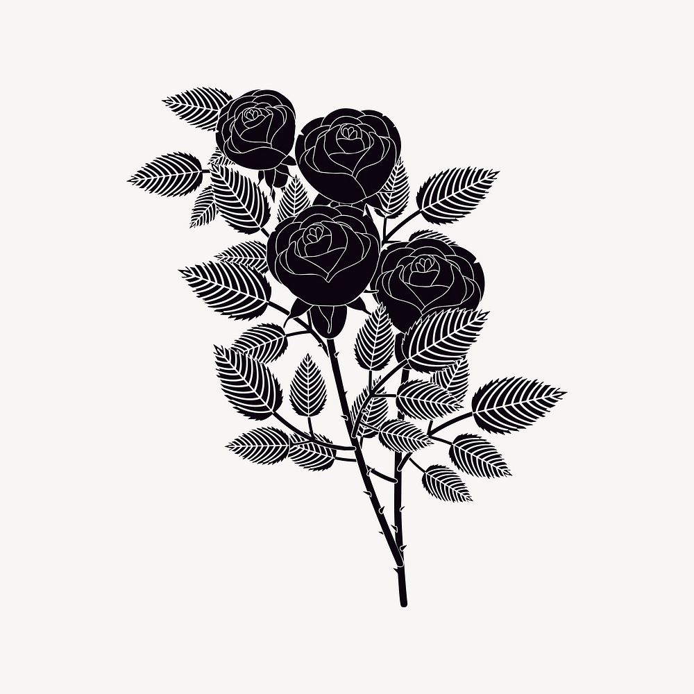 Silhouette rose clipart, flower illustration vector. Free public domain CC0 image.