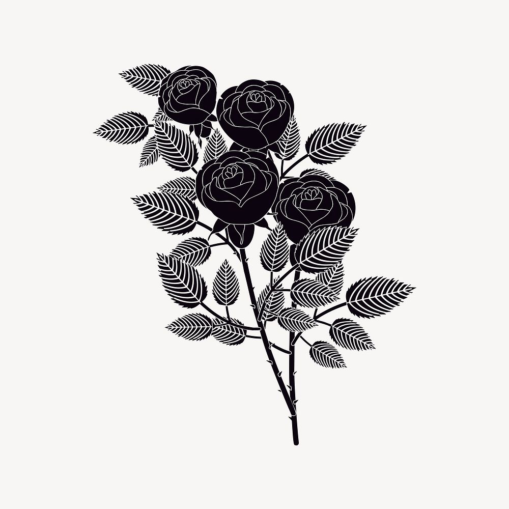Silhouette rose illustration psd. Free public domain CC0 image.