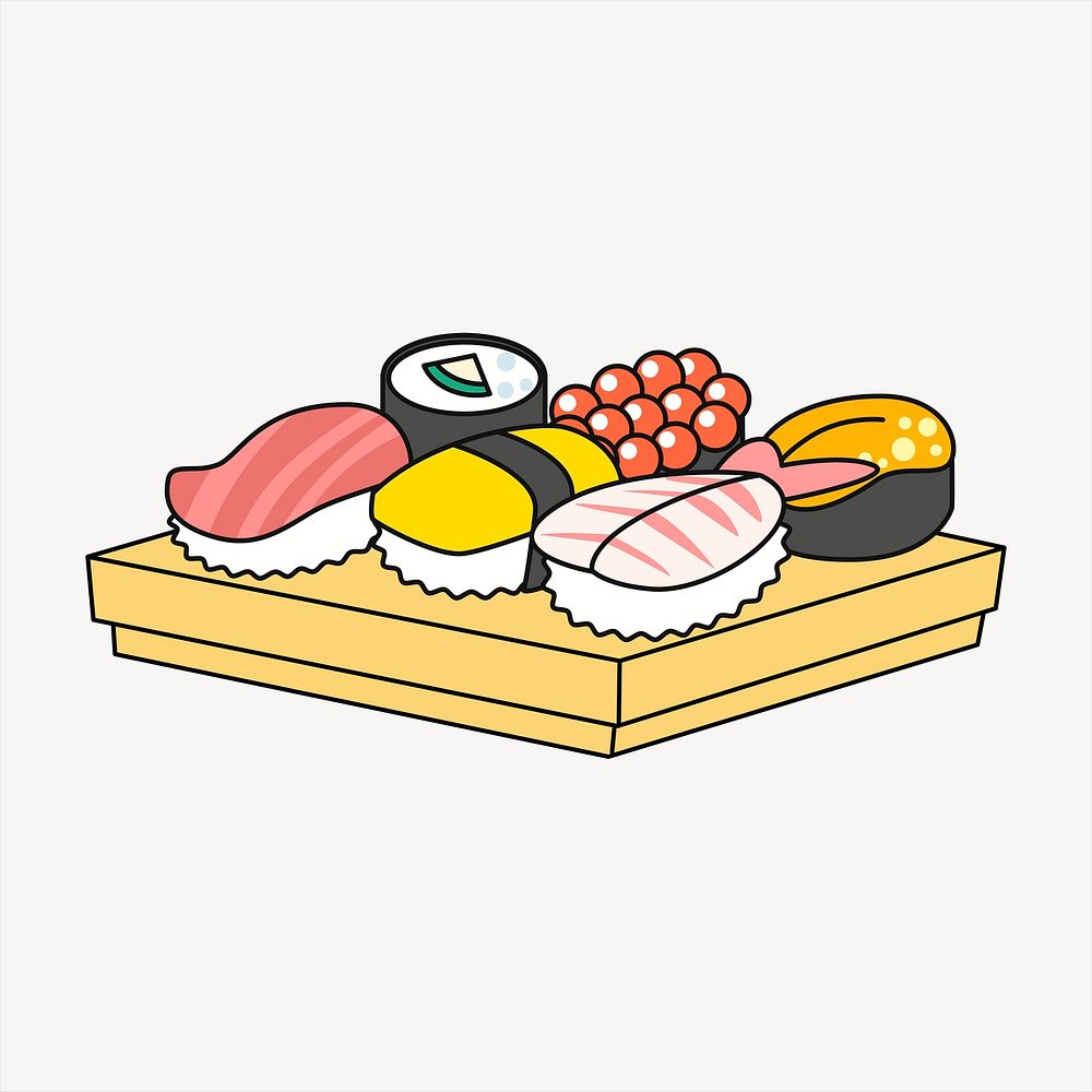 Sushi platter clipart, Japanese food illustration psd. Free public domain CC0 image.