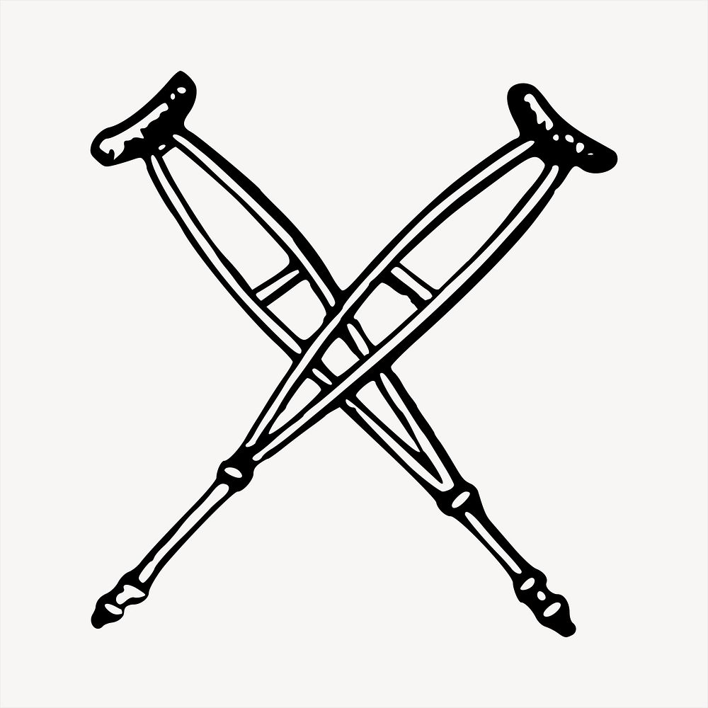 Crutches illustration. Free public domain CC0 image.