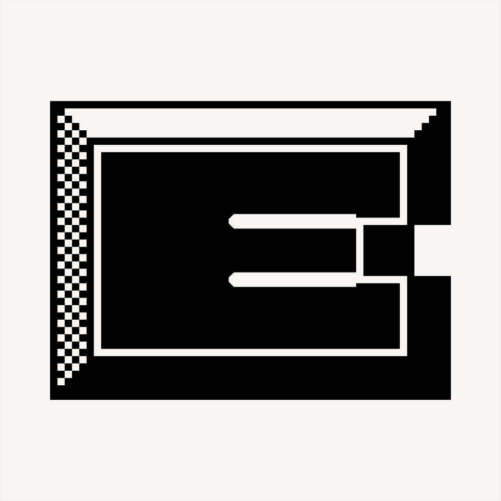 E letter clipart, 8-bit font illustration psd. Free public domain CC0 image.