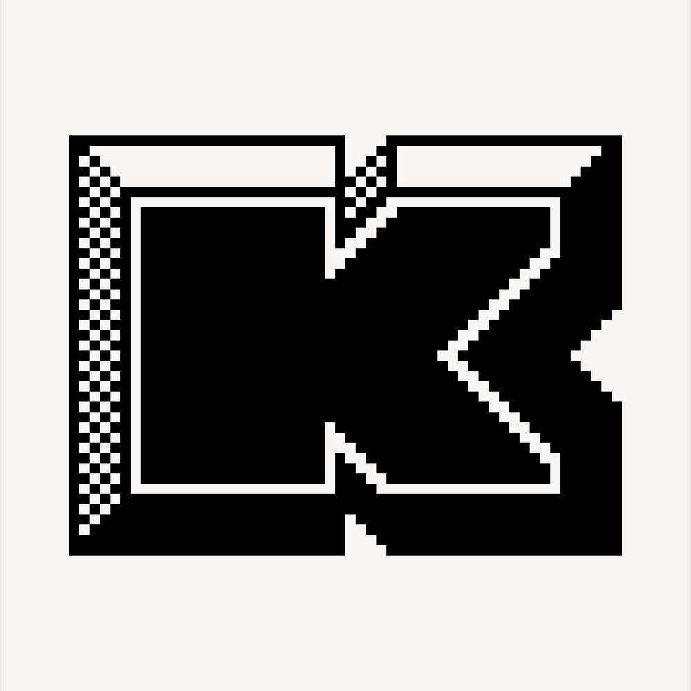 K letter clipart, 8-bit font illustration vector. Free public domain CC0 image.